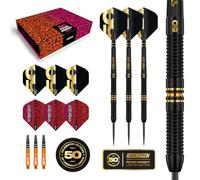 RED DRAGON Darts - Édition Joueur 50e Anniversaire - Jeu de flechette Professionnelles à Pointe en Acier 90% tungstène -Comprend des ailettes et des tiges de flechettes - Disponible en 21g, 22g & 23g