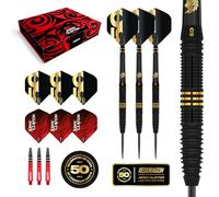 RED DRAGON Darts - Édition Joueur 50e Anniversaire - Jeu de flechette Professionnelles à Pointe en Acier 90% tungstène -Comprend des ailettes et des tiges de flechettes - Disponible en 21g, 22g & 23g