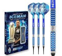 RED DRAGON Darts - Joueur Professionnel - Gerwyn Price Iceman Glacier - 90% Tungstène - 18g Baril / 20g Poids Total Pointe Souple Jeu de fléchettes avec ailettes et tiges de fléchettes