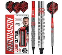 RED DRAGON Jonny Clayton Original Softip Jeu de fléchettes Professionnelles en tungstène 18 grammes avec ailettes et tiges