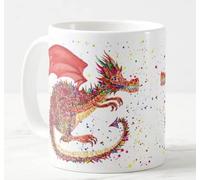 Red Dragon Repile Lézard peint à la main Motif aquarelle Art coloré Tasse cadeau d'anniversaire travail bureau Noël thé café (blanc)