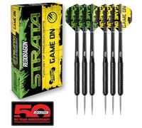 Red Dragon Strata Game on Darts Set - 20 Gram Black Steel Tip Darts with Flights and shafts (Stems)