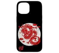 Red Dragon White Rising Sun Chinese Strength Symbol Coque pour iPhone 15