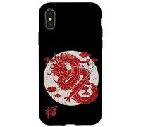 Red Dragon White Rising Sun Chinese Strength Symbol Coque pour iPhone X/XS