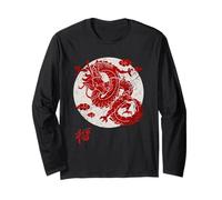 Red Dragon White Rising Sun Chinese Strength Symbol Manche Longue