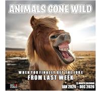 RED EMBER Animals Gone Wild Calendrier mural 2026 12 mois | 30,5 x 61 cm ouvert | Papier épais et robuste | Cadeau | Calendrier 2026