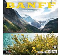 RED EMBER Banff National Park Calendrier mural 2026 12 mois | 30,5 x 61 cm ouvert | Papier épais et robuste | Cadeau | Calendrier 2026