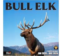 RED EMBER Bull Elk Calendrier mural 2026 12 mois | 30,5 x 61 cm ouvert | Papier épais et robuste | Cadeau | Calendrier 2026