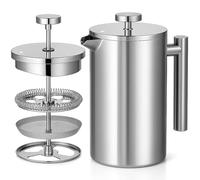 Red Ember Cafetière à piston en acier inoxydable de 1 L - Cafetière isotherme à double paroi, incassable et antirouille avec filtre à 3 couches pour une infusion fluide et riche - Idéale pour la