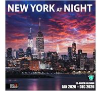 RED EMBER Calendrier mural 2026 New York la nuit 12 mois | 30,5 x 61 cm ouvert | Papier épais et robuste | Cadeau | Calendrier 2026