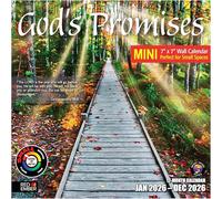 RED EMBER God's Promises Mini calendrier mural 2026 12 mois | 17,8 x 35,6 cm ouvert | Papier épais et robuste | Cadeau | Calendrier 2026