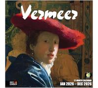 RED EMBER Johannes Vermeer Calendrier mural 2026 12 mois | 30,5 x 61 cm ouvert | Papier épais et robuste | Cadeau | Calendrier 2026