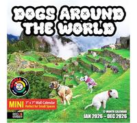 RED EMBER Mini calendrier mural 2026 Chiens autour du monde 12 mois | 17,8 x 35,6 cm ouvert | Papier épais et robuste | Cadeau | Calendrier 2026