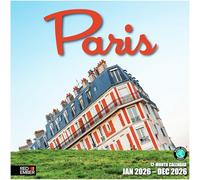 RED EMBER Paris France Calendrier mural 2026 12 mois | 30,5 x 61 cm ouvert | Papier épais et robuste | Cadeau | Calendrier 2026