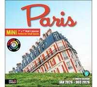 RED EMBER Paris France Mini calendrier mural 2026 12 mois | 17,8 x 35,6 cm ouvert | Papier épais et robuste | Cadeau | Calendrier 2026