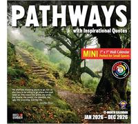 RED EMBER Pathways with Inspirational Citations 2026 Mini calendrier mural 12 mois | 17,8 x 35,6 cm ouvert | Papier épais et robuste | Cadeau | Calendrier 2026