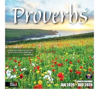 RED EMBER Proverbs Calendrier mural 2026 12 mois | 30,5 x 61 cm ouvert | Papier épais et robuste | Cadeau | Calendrier 2026