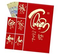 Red Envelopes chinoises - Lot de 6 paquets traditionnels vietnamiens, décoration de cadeaux culturels festifs, design élégant et prospère | Meaningful New Year Blessing For Family Girlfriend Children