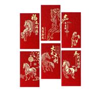 Red Envelopes For Money | 6 Pieces Horse Pattern Pocket | 2026 Auspicious