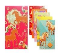 Red Envelopes For Money - 6 Pieces Red Chinese Envelopes,horse Pattern Pocket, 2026 Paper-Cutting Patterns Lunar New Year Redd Envelopess,for Boys Girls Adults Friends Birthday Celebration
