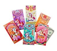 Red Envelopes Lot de 6 enveloppes chinoises 3D | Hong Bao Paquet d'argent pour mariage pendaison de crémaillère adultes famille cartes de vœux cadeaux de fête
