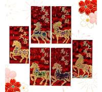 Red Enveloppes Chinoises,6 Pièces Décorations 3D En Relief Avec Paillettes 2026,Enveloppes Rouges du Nouvel An | Cadeau pour Adultes Famille Fille Garçon Ados Parents