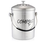 RED FACTOR Deluxe Seau Compost Inodore en Acier Inoxydable pour Cuisine - Poubelle Compost Cuisine - Comprend Filtres à Charbon de Rechange (Designer Mat, 5 litres)