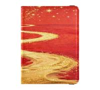 Red Field Golden Winding Path Étui portefeuille en cuir pour passeport et carte de vaccination avec fente pour carte de vaccination pour homme et femme étanche