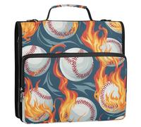 Red Flame Baseball 3 Anneaux 3,8 cm Fermeture Éclair Classeur Organisateur avec Bandoulière Capacité de Laege Portfolio Portable pour l'école