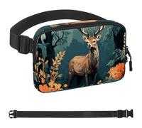 Red Flower Forest Deer-1815 Sac banane unisexe de style : sac banane tendance, sac à bandoulière sport fin à la mode pour jogging, randonnée, randonneur, femme, homme, multicolore, 4 x 23 x 15 cm,
