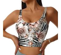Red Flower Leopard Gilet de sport pour femme avec élastique confortable et léger, Noir , XL Taille courte