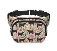 Red Flower Show Steer Cows Sac banane unisexe carré double couche Motif vache, noir, One Size