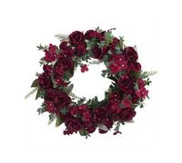 (Red)Flower Wreath Artificial Peony Unique Design Rattan Home Decoration Door Weath Rose Silk Cloth Large Garland