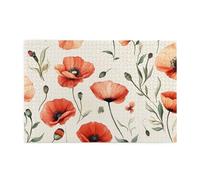 Red Flowers Are Carried By The Wind Puzzle de 1000 pièces pour adultes en bois pour adultes Cadeaux Décoration d'intérieur