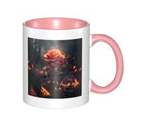 Red Flowers Burning Tasse à café en céramique bicolore 330 ml - Tasse à thé classique, tasse cadeau, passe au micro-ondes, au bureau et à la maison