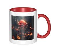 Red Flowers Burning Tasse à café en céramique bicolore 330 ml - Tasse à thé classique, tasse cadeau, passe au micro-ondes, au bureau et à la maison