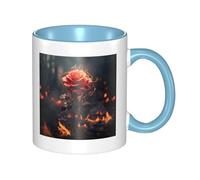Red Flowers Burning Tasse à café en céramique bicolore 330 ml - Tasse à thé classique, tasse cadeau, passe au micro-ondes, au bureau et à la maison