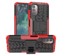 (Red)For Nokia G11/g21 Shockproof Anti-fall Tire Pattern Design Cover Pc + Tpu Hybrid Rugged Armor Phone Case With Built-in Kickstand - Orange xinda