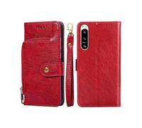 (Red)For Sony Xperia 5 IV Zipper Bag Flip Leather Phone Case