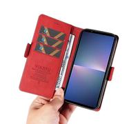 (Red) For Sony Xperia 5 V Leather Phone Case Folding Stand Wallet Cover