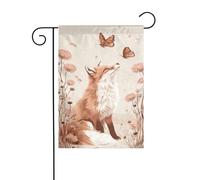 Red Fox Among Drapeau de jardin avec fleurs sauvages et papillons oranges 30 x 45 cm Double face pour ferme Décoration extérieure