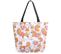 Red Fox Daisy Floral Sac d'épicerie réutilisable Sac fourre-tout en toile Grand sac à main pliable et lavable Épaule pour femme
