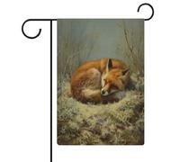 Red Fox Drapeau de jardin en toile de jute double face Motif renard endormi 32 x 47 cm