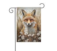 Red Fox Drapeau de jardin Marguerites sauvages et blé 30 x 45 cm Vertical double face Ferme Vacances Décorations extérieures Drapeau de cour