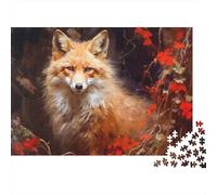 Red Fox en Automne Puzzles 1000 Pièces, Renard Roux dans la forêt d'automne Rouge, Art Moderne, Jeu Cadeau Unique, activité relaxante, Cadeau de Voyage, 52x38cm