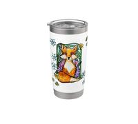 Red Fox Illustration Fleur Jardinage Foxy Gobelet isotherme en acier inoxydable double paroi