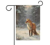Red Fox in A Quiet Snowy Forest Garden Flag Seasonal Holiday Jute Double Face House Yard Drapeaux Extérieur 30,5 x 45,7 cm