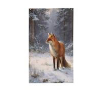 Red Fox In A Quiet Snowy Forest Yard House Drapeaux, 9,5 x 1,5 m, bannière de vœux avec œillets, décoration d'intérieur ou d'extérieur
