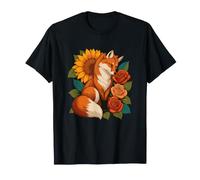 Red Fox Observe Trois Grandes Roses pour Les mères Qui Aiment T-Shirt