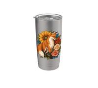 Red Fox observe trois roses Gobelet isotherme en acier inoxydable double paroi